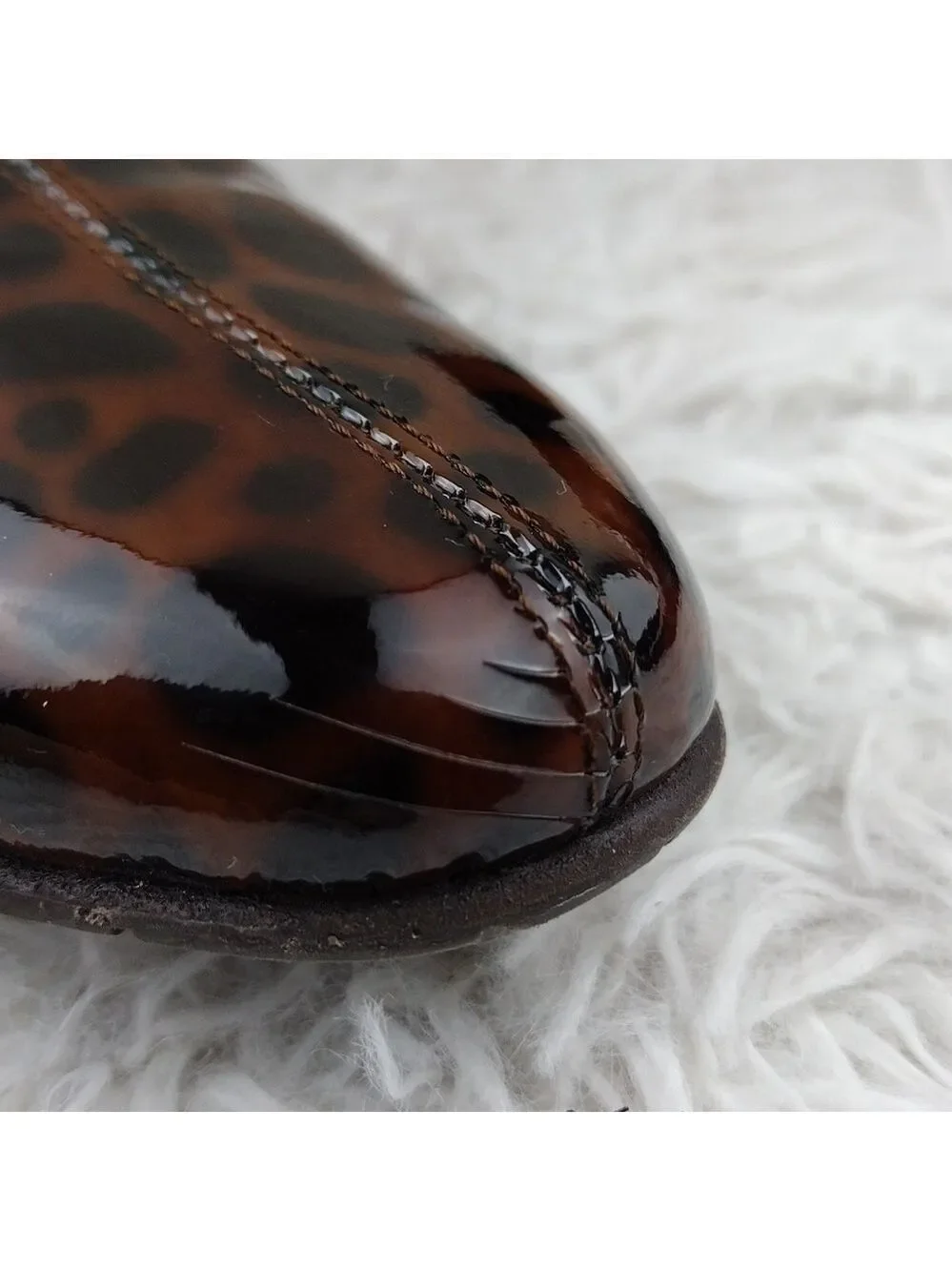 Brighton Runway Black Brown Cheetah Print Patent Leather High Heel Mule Shoe